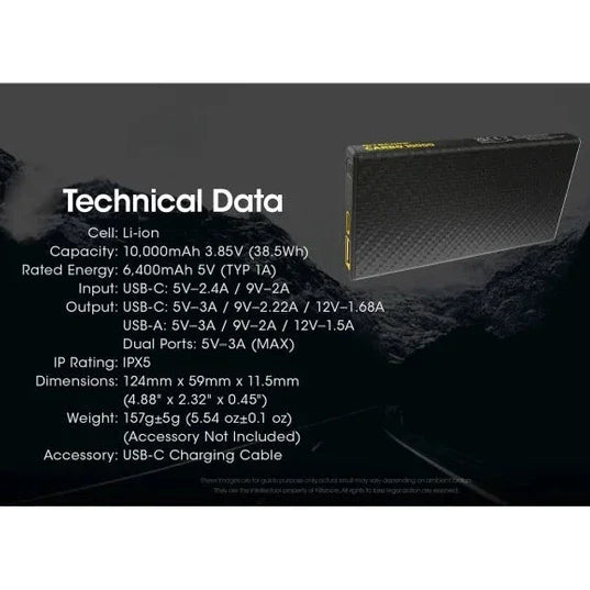 NITECORE Lightweight Carbon Fibre 10000mAh Power Bank