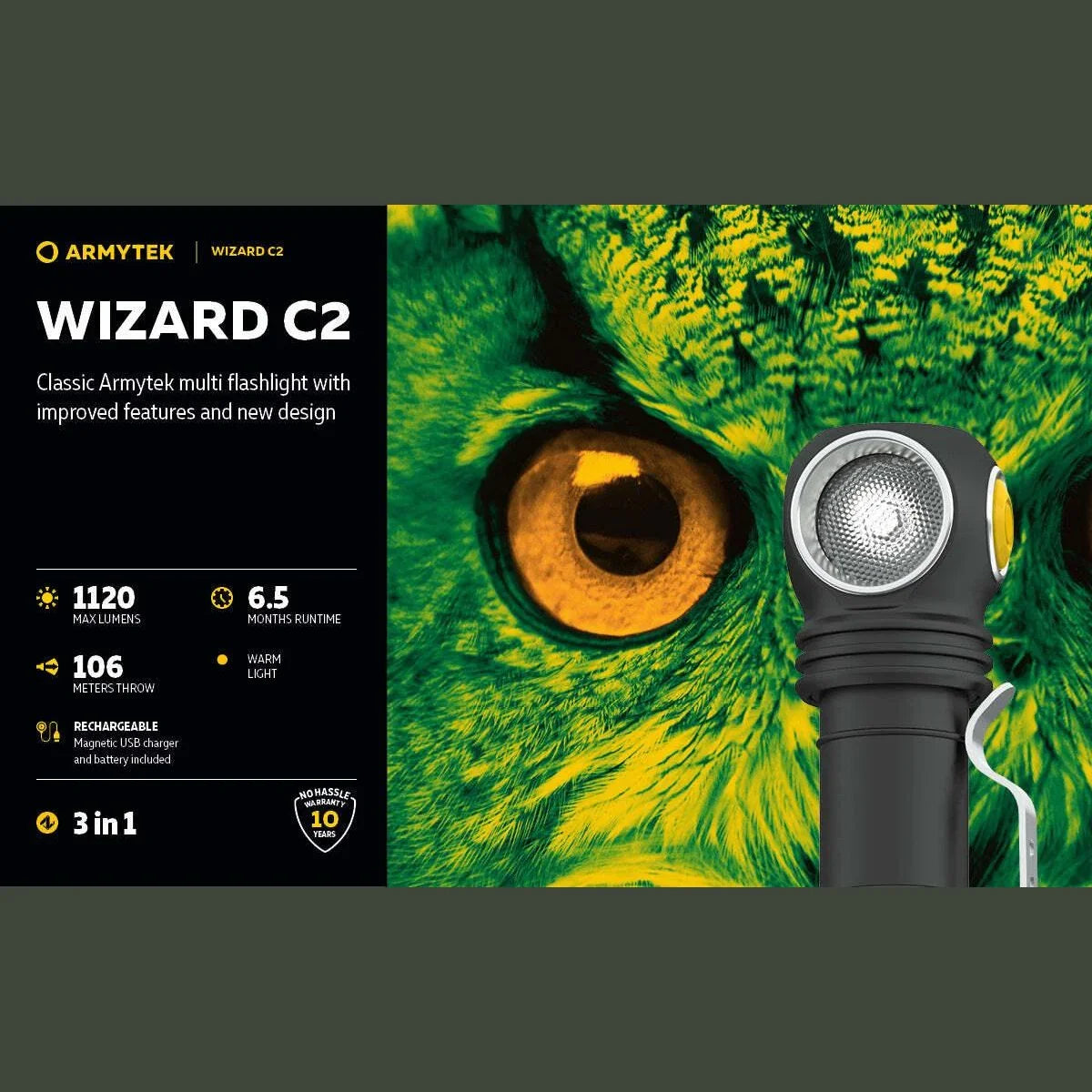 ARMYTEK WIZARD C2 MAGNET USB (WARM LIGHT) - Hunt The Night