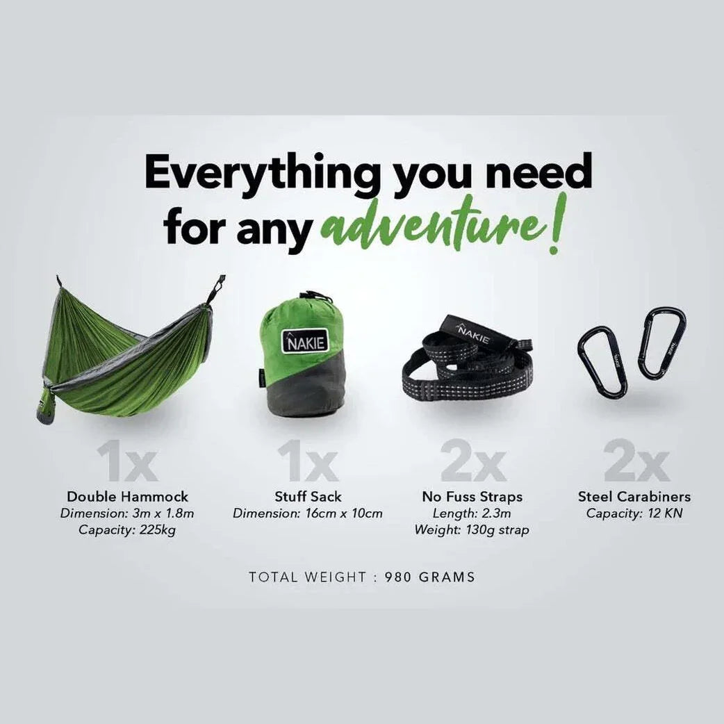 NAKIE FOREST GREEN - RECYCLED HAMMOCK WITH STRAPS