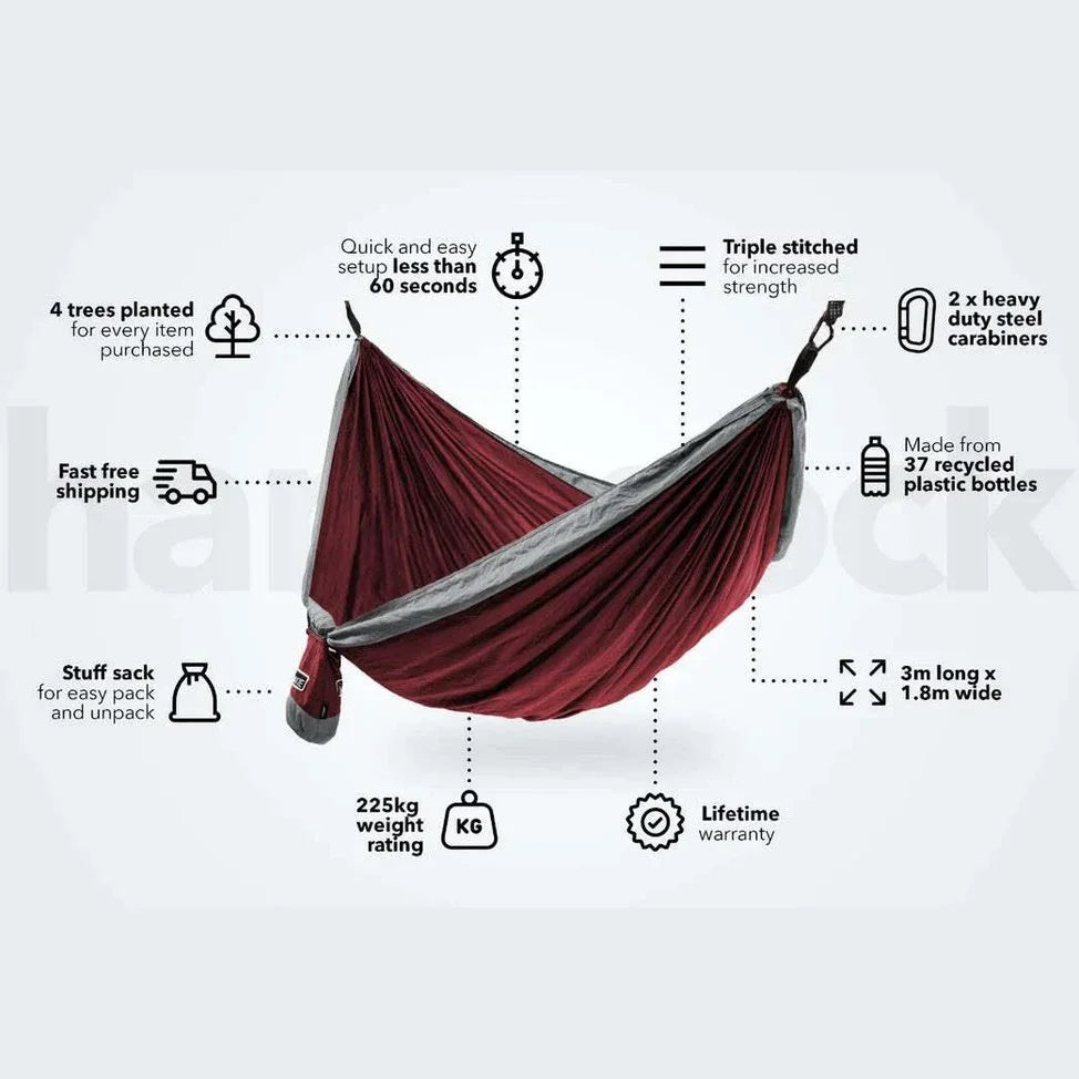NAKIE MERLOT RED - RECYCLED HAMMOCK WITH STRAPS - Hunt The Night