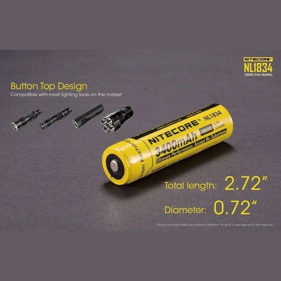 NITECORE NL1834 3400MAH 18650 RECHARGEABLE BATTERY - Hunt The Night