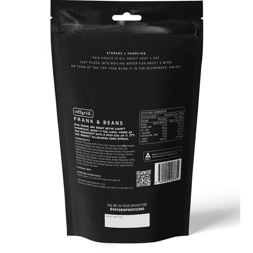 Offgrid frank & beans heat & eat meal - 300gr - Hunt The Night