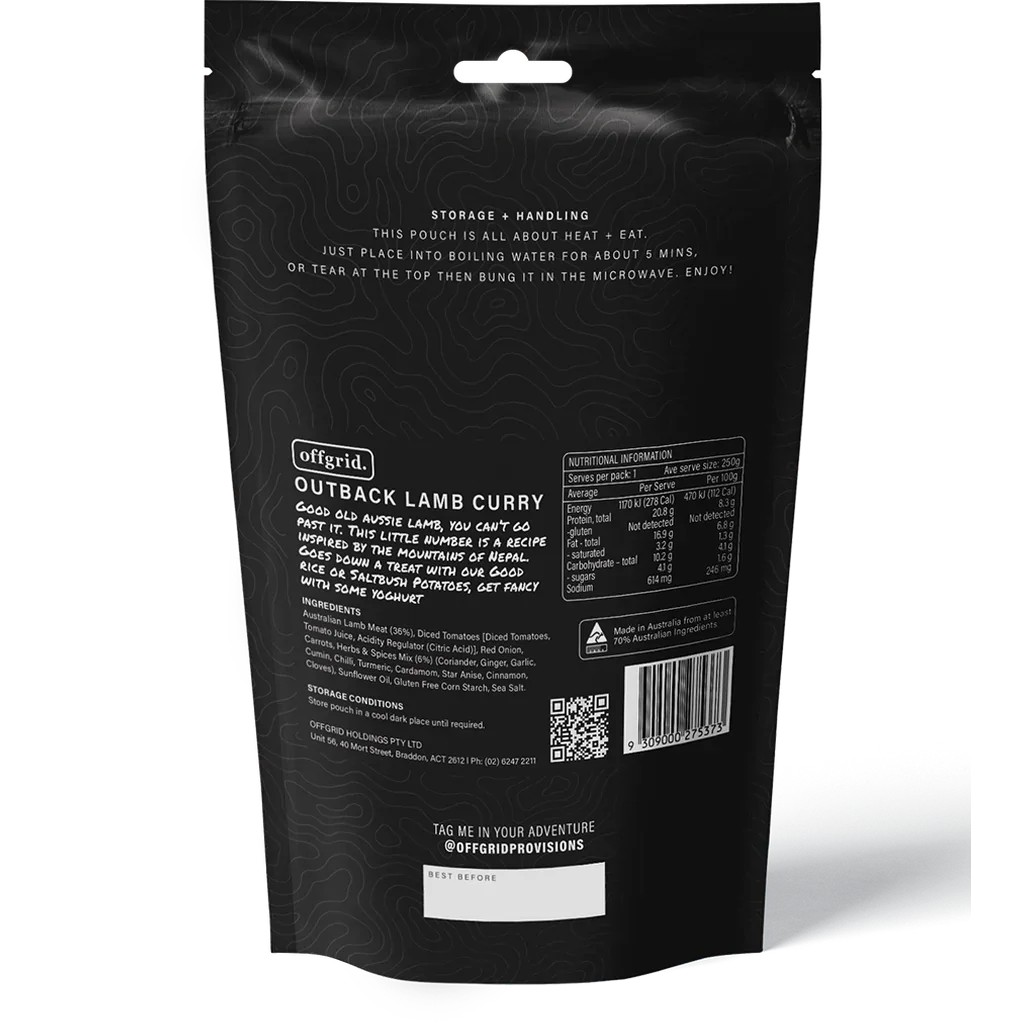 Offgrid Outback Lamb Curry - 250gr - Hunt The Night