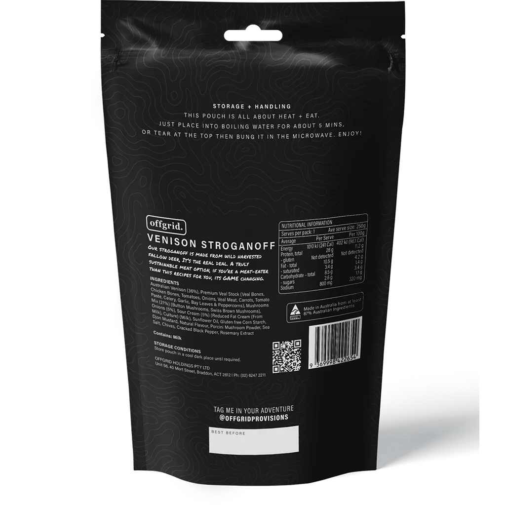 Offgrid venison stroganoff heat & eat meal - 250gr - Hunt The Night