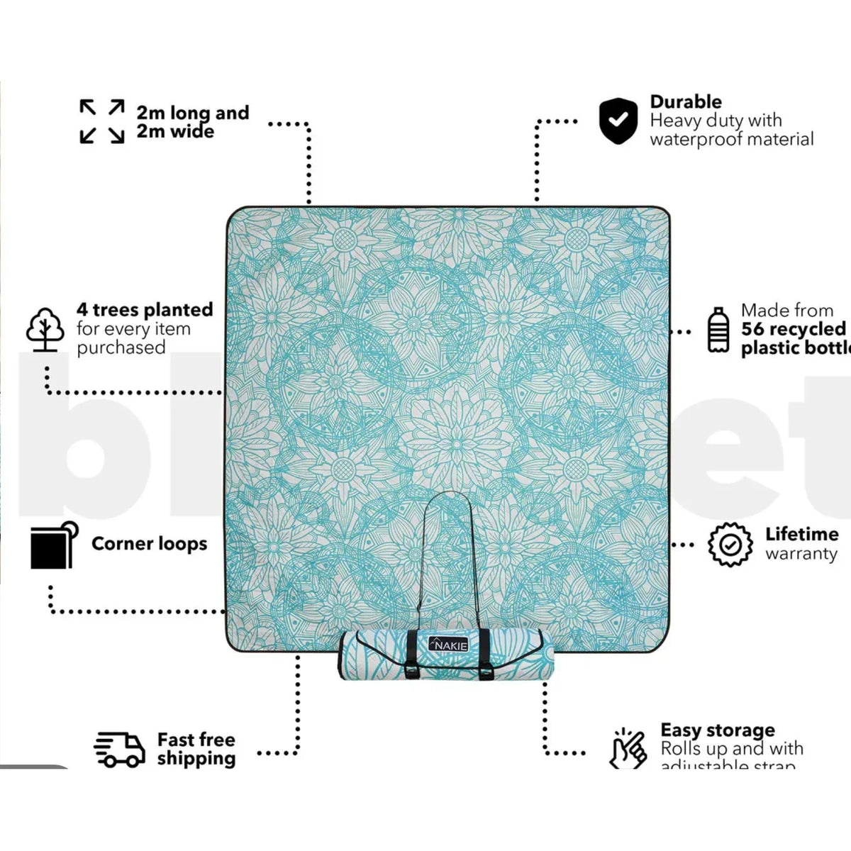 Nakie Recycled Picnic Blanket - Hunt The Night