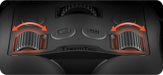 ThermTec Ventus 650L ergonomic binocular design with rubberised grip and dual focus wheel controls