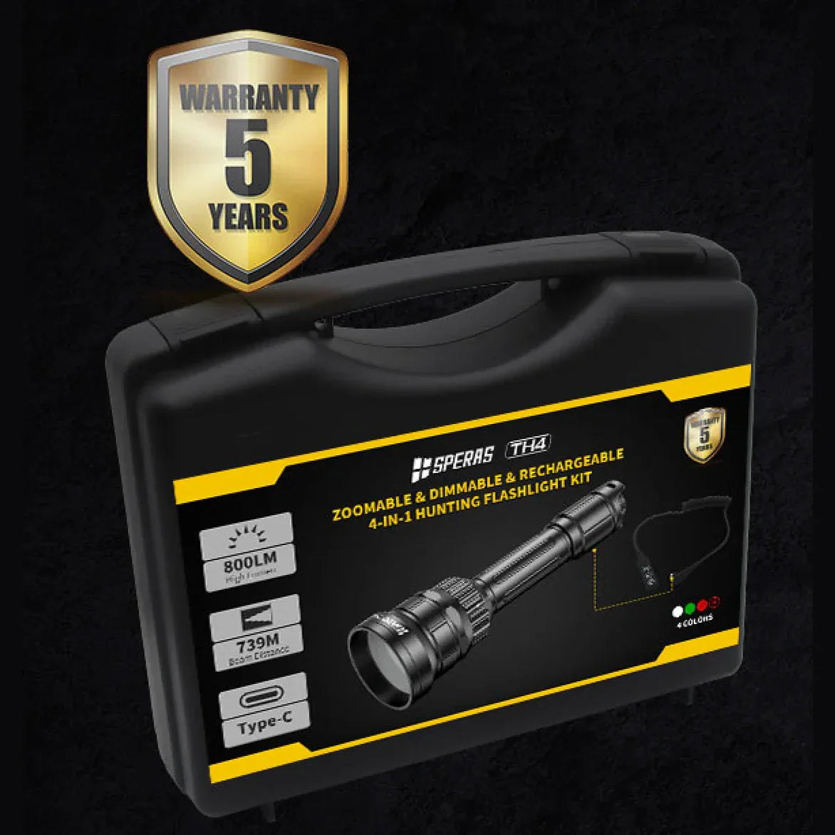 SPERAS TH4 IR KIT Zoomable & Dimmable & Rechargeable 4-in-1 Hunting Flashlight Kit - Hunt The Night