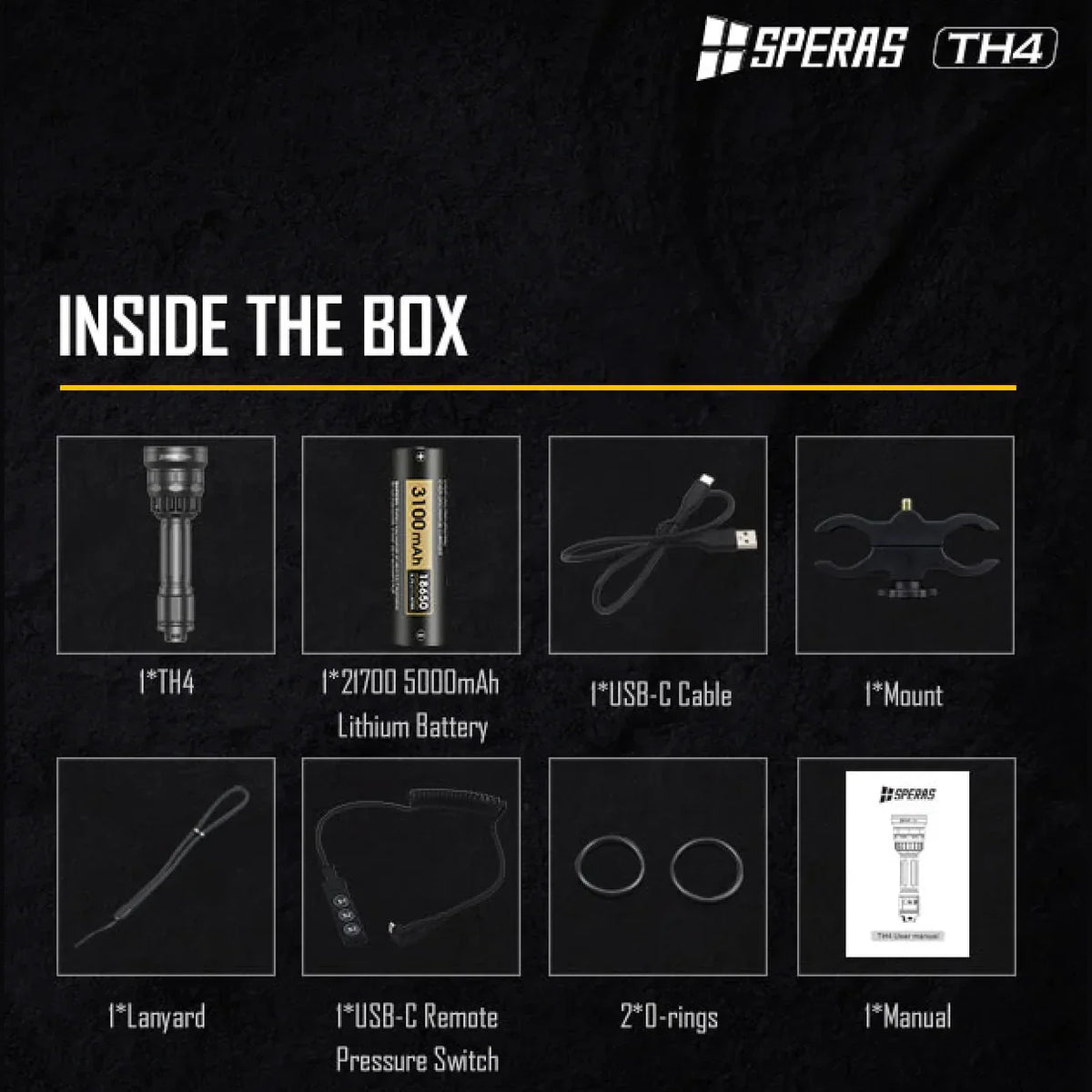 SPERAS TH4 IR KIT Zoomable & Dimmable & Rechargeable 4-in-1 Hunting Flashlight Kit - Hunt The Night