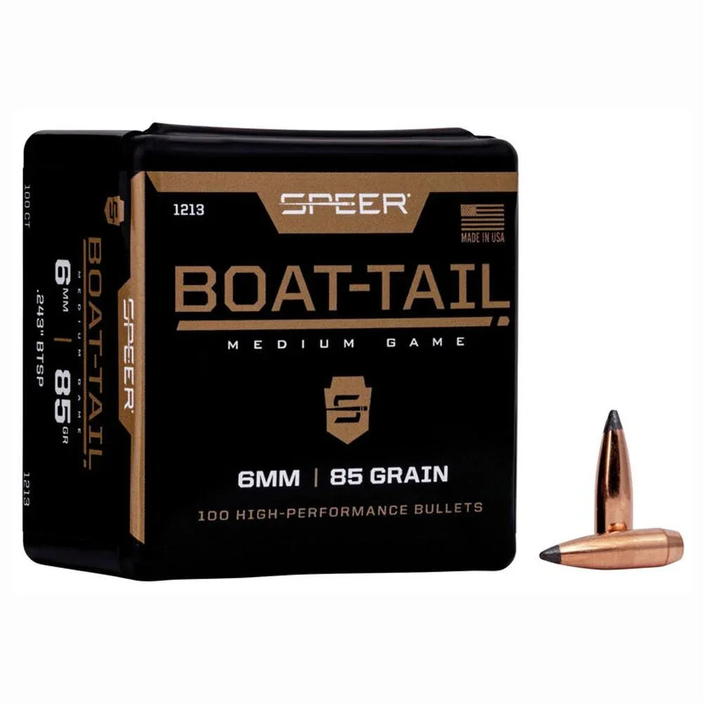 Speer 6MM .243 Caliber 85GR Boat Tail Medium Game Projectiles - 100 Pack