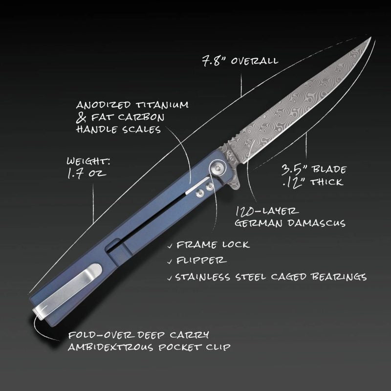 Ocaso Solstice Knife - Fat Carbon Damascus Blue