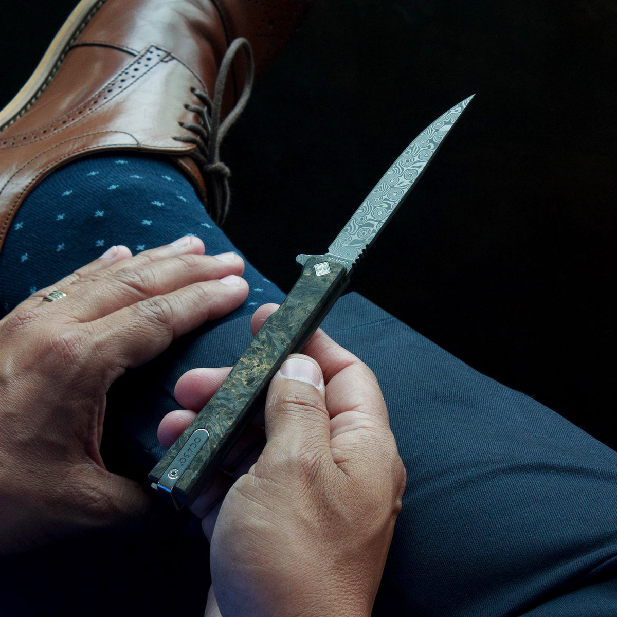 Ocaso Solstice Knife - Fat Carbon Damascus Steel