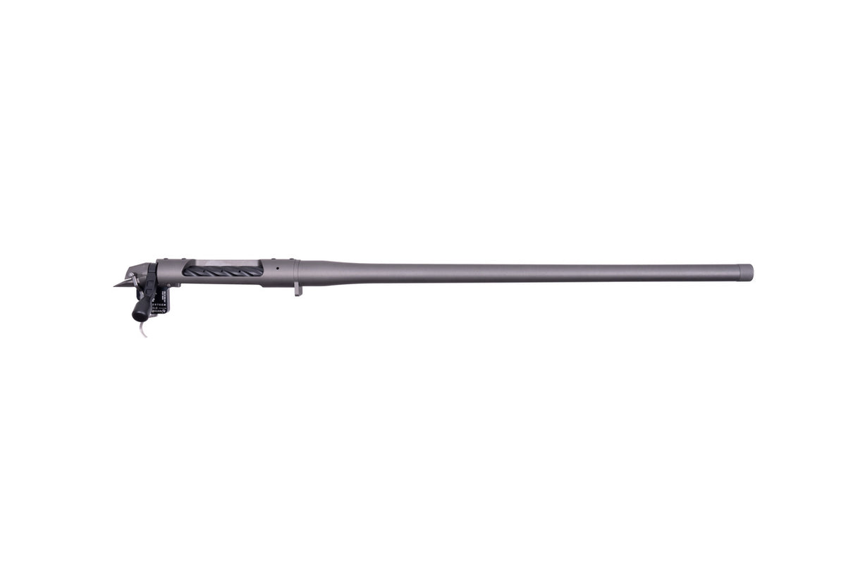 Weatherby 307 barrelled action, Sendero varmint profile in Tungsten Cerakote (illustrative image, shown in 6.5 CM 20")
