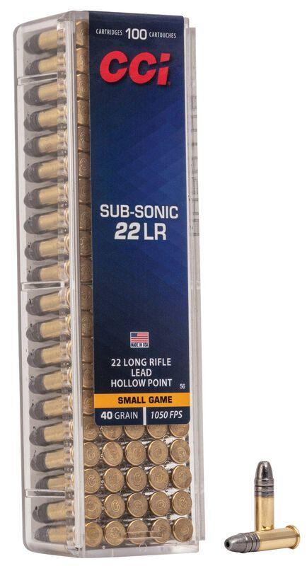 CCI 22LR SUBSONIC 40GR HP 100 PK 1050FPS