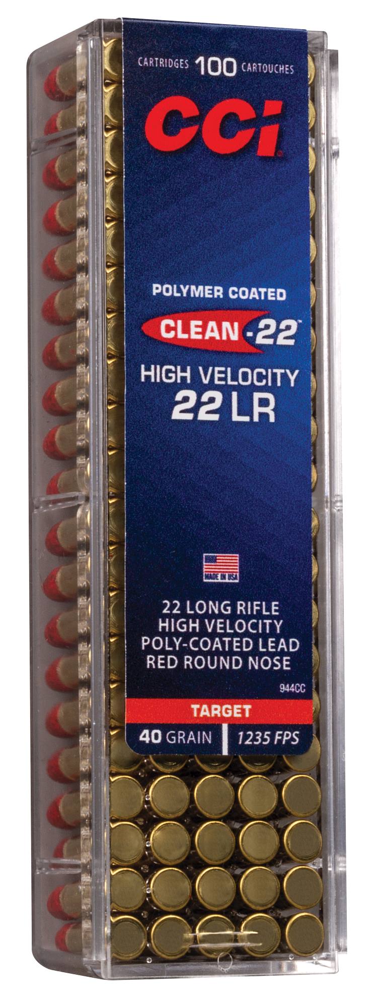 CCI 22LR Clean-22 High Velocity 40gr Polymer Coated LRN 1235fps 100 Pack