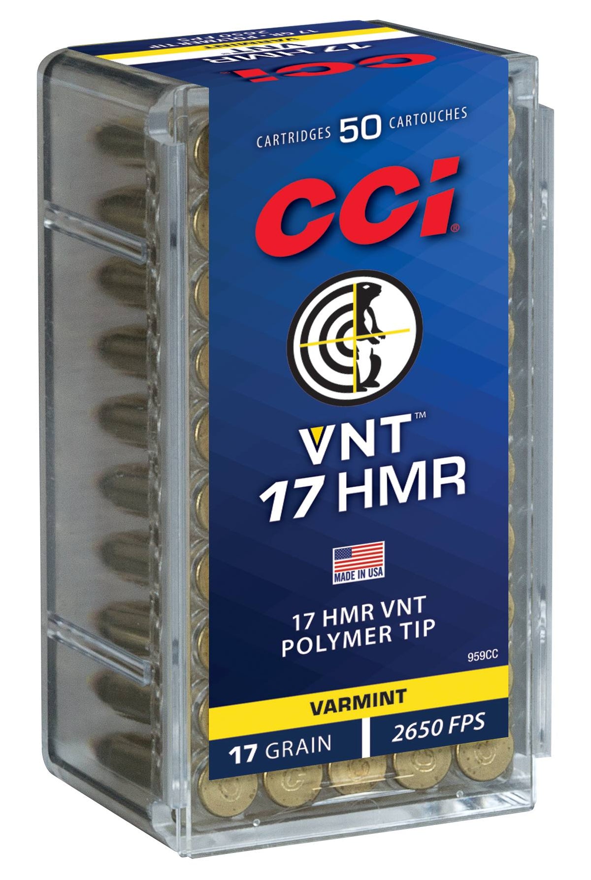 CCI 17 HMR VNT 17gr Polymer Tip 2650fps 50 Pack