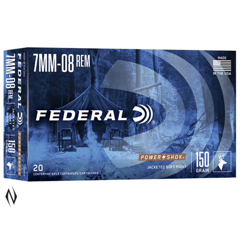 Federal 7mm-08 Rem 150gr SP Power-Shok centrefire ammunition box