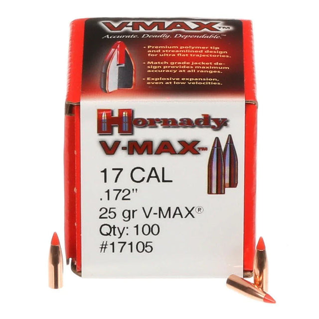 Hornady .172 17 Cal 25 Grain V-Max Projectiles 100 Pack