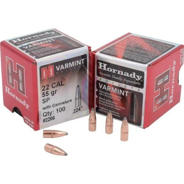 Hornady SP W/C 22 Cal (.224) 55gr Projectiles (100/box)