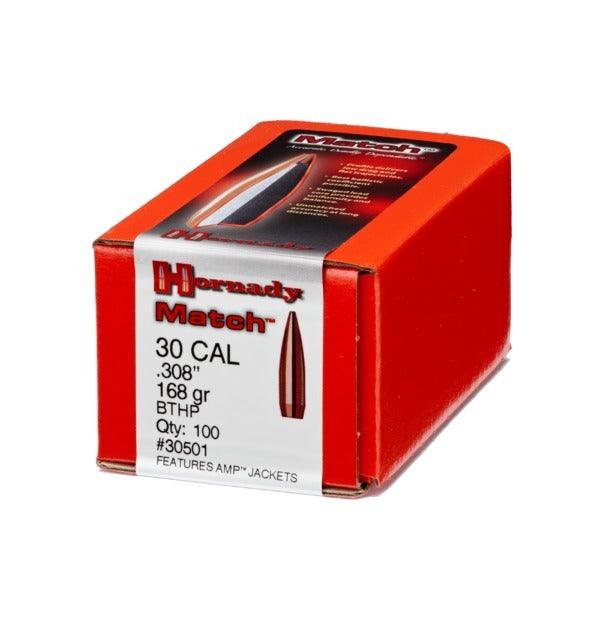 HORNADY .308 30 CAL 168 GRAIN BTHP MATCH PROJECTILES 100 PACK