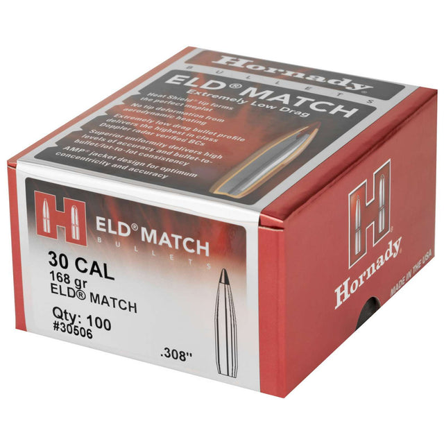 Hornady .308 30 Cal 168 Grain Eld-M Match Projectiles 100 Pack