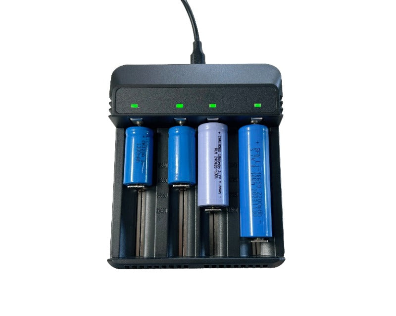 USB battery charger with four green charging indicators