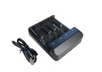 Four-slot USB battery charger with cable