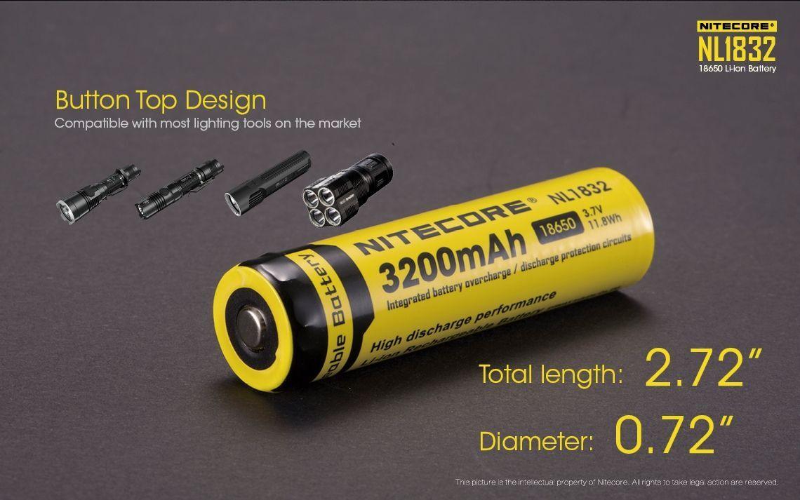 NITECORE NL1832 3200MAH 18650 RECHARGEABLE BATTERY