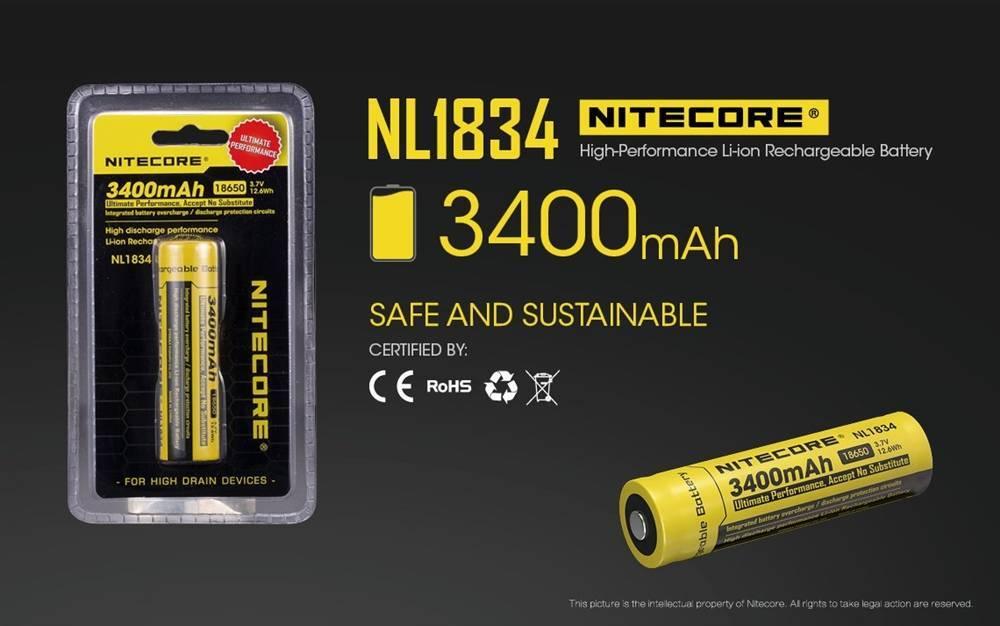 NITECORE NL1834 3400MAH 18650 RECHARGEABLE BATTERY