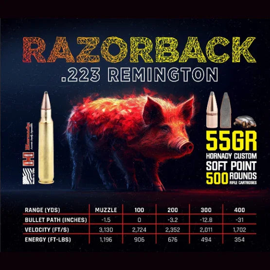 Red Earth Razorback Red Earth Razorback 223 REM 55gr Hornady Soft Point Ammunition - 500 Pack