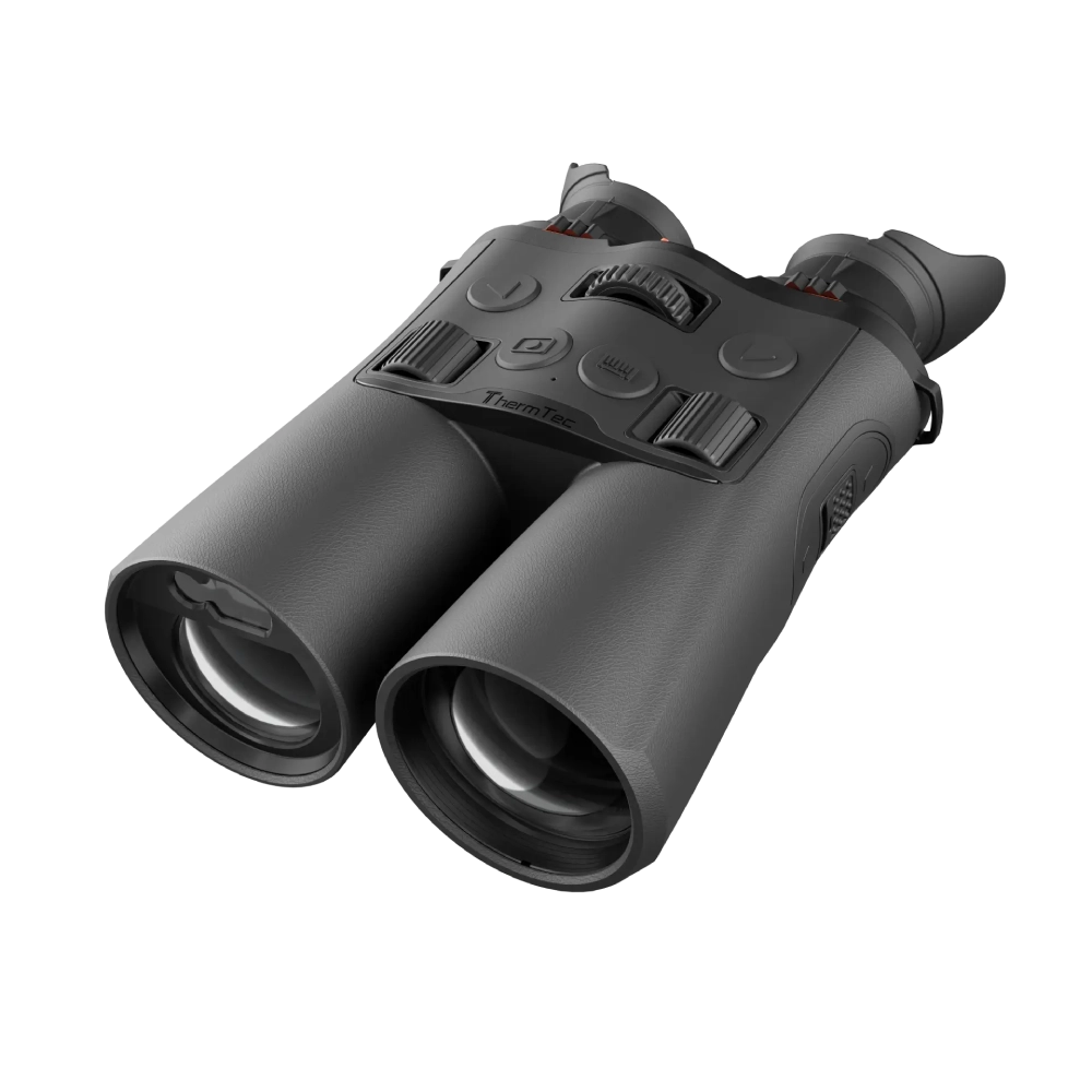 ThermTec Ventus 650L Multi-Spectrum Thermal Binoculars - front view showing 50mm germanium thermal lens and 50mm CMOS lens