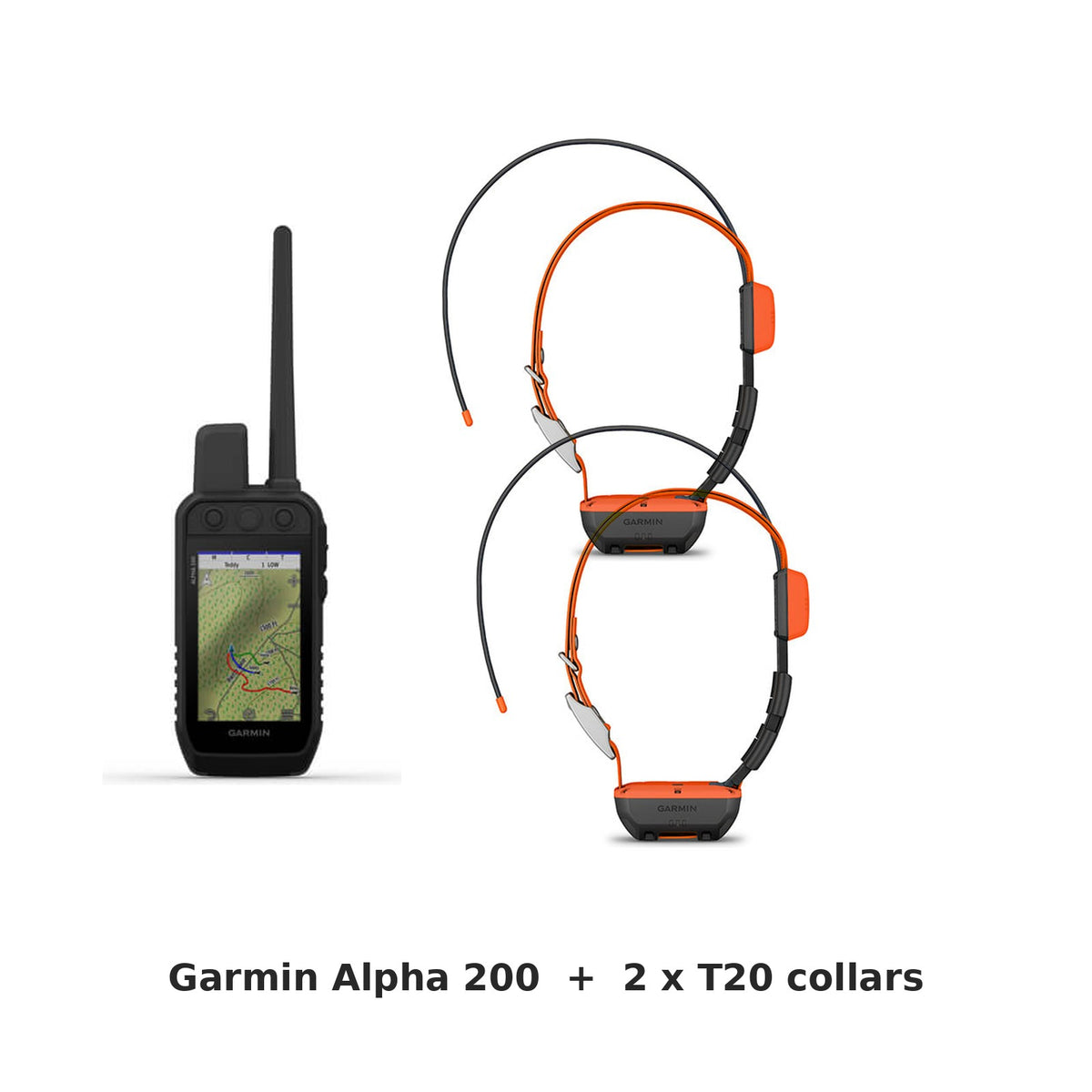 Garmin Alpha 200 With 2 x T20 Collars Bundle - Garmin handheld and collar on white
