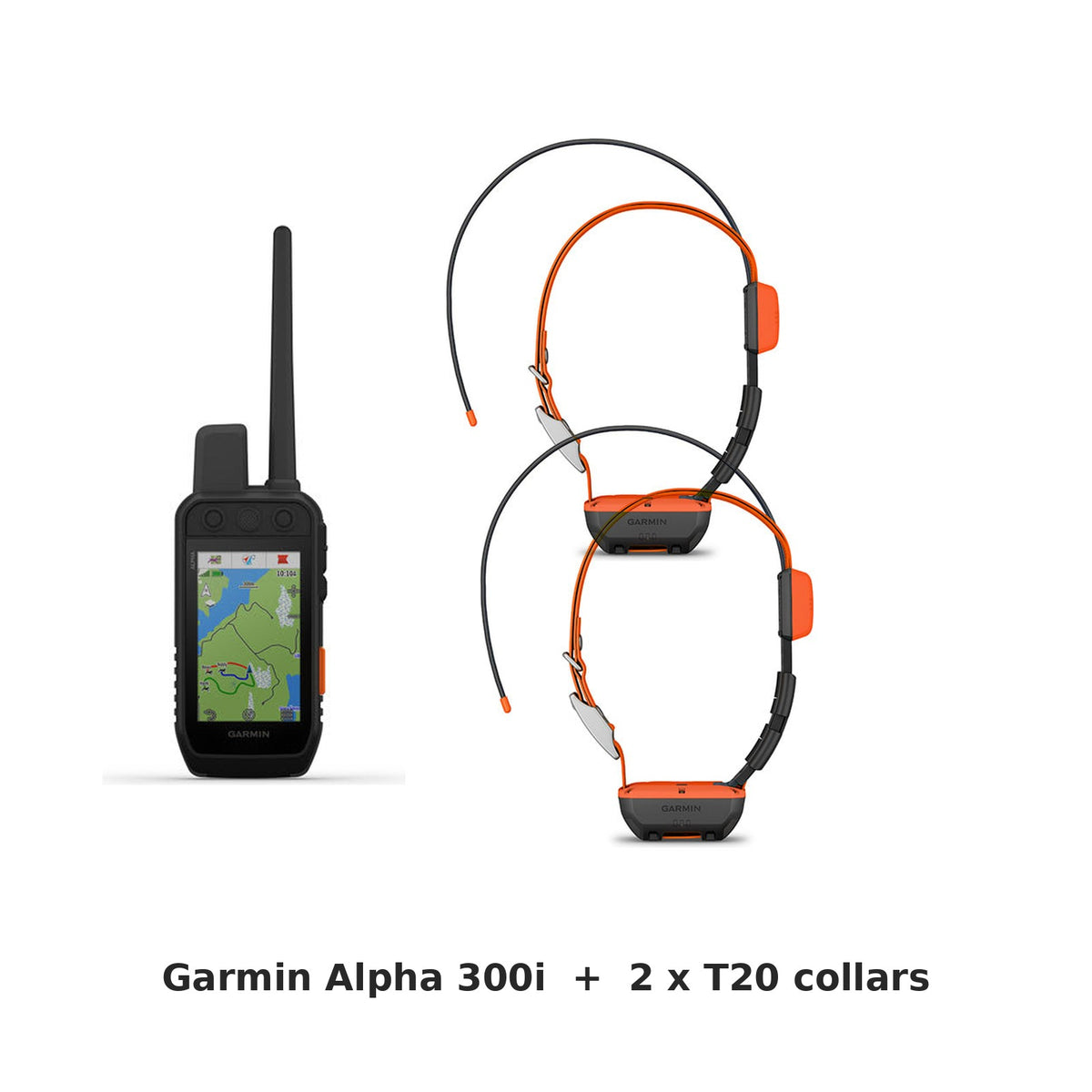Garmin Alpha 300i With 2 x T20 Collars Bundle - Garmin handheld and collar on white