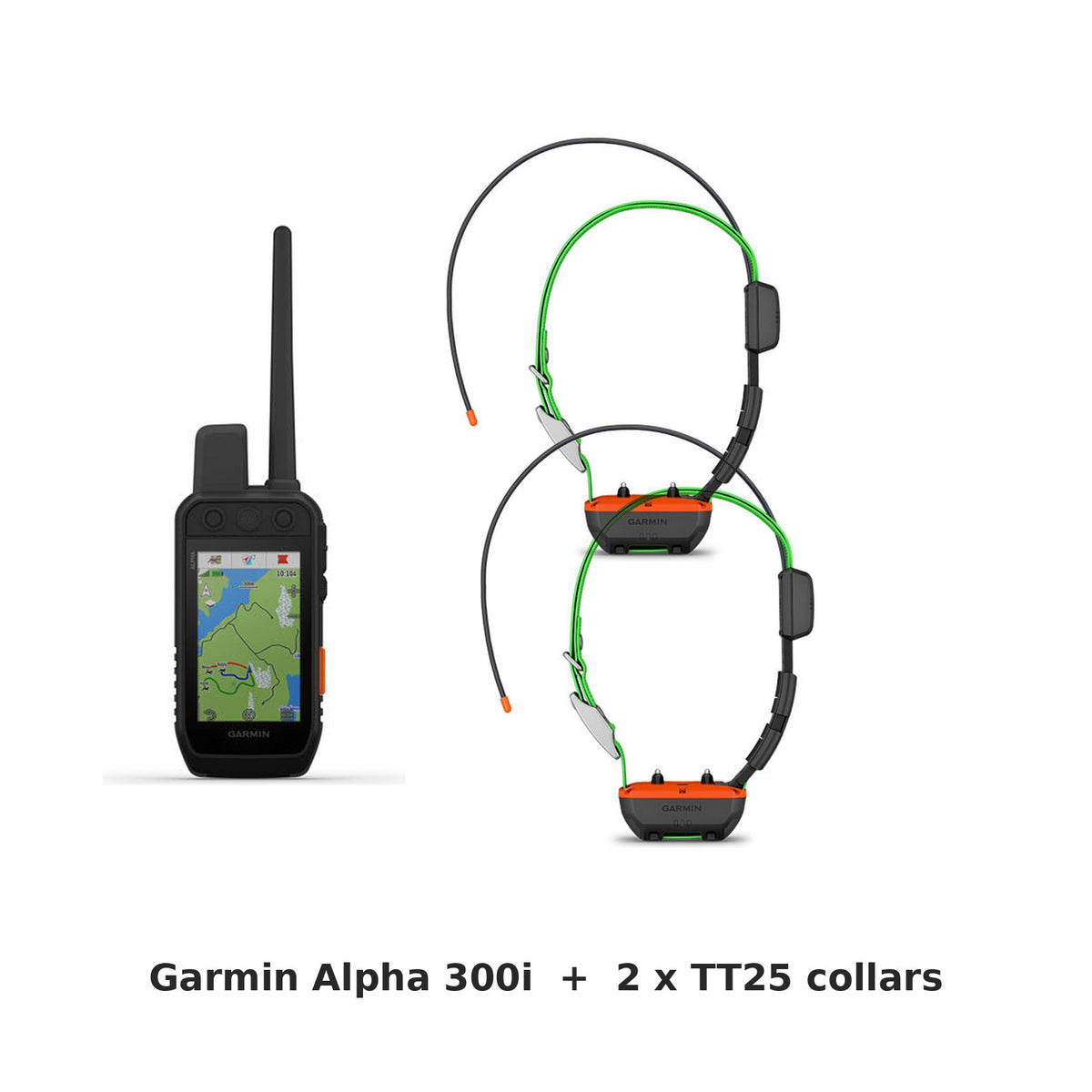 Garmin Alpha 300i With 2 x TT25 Collars Bundle - Garmin handheld and collar on white