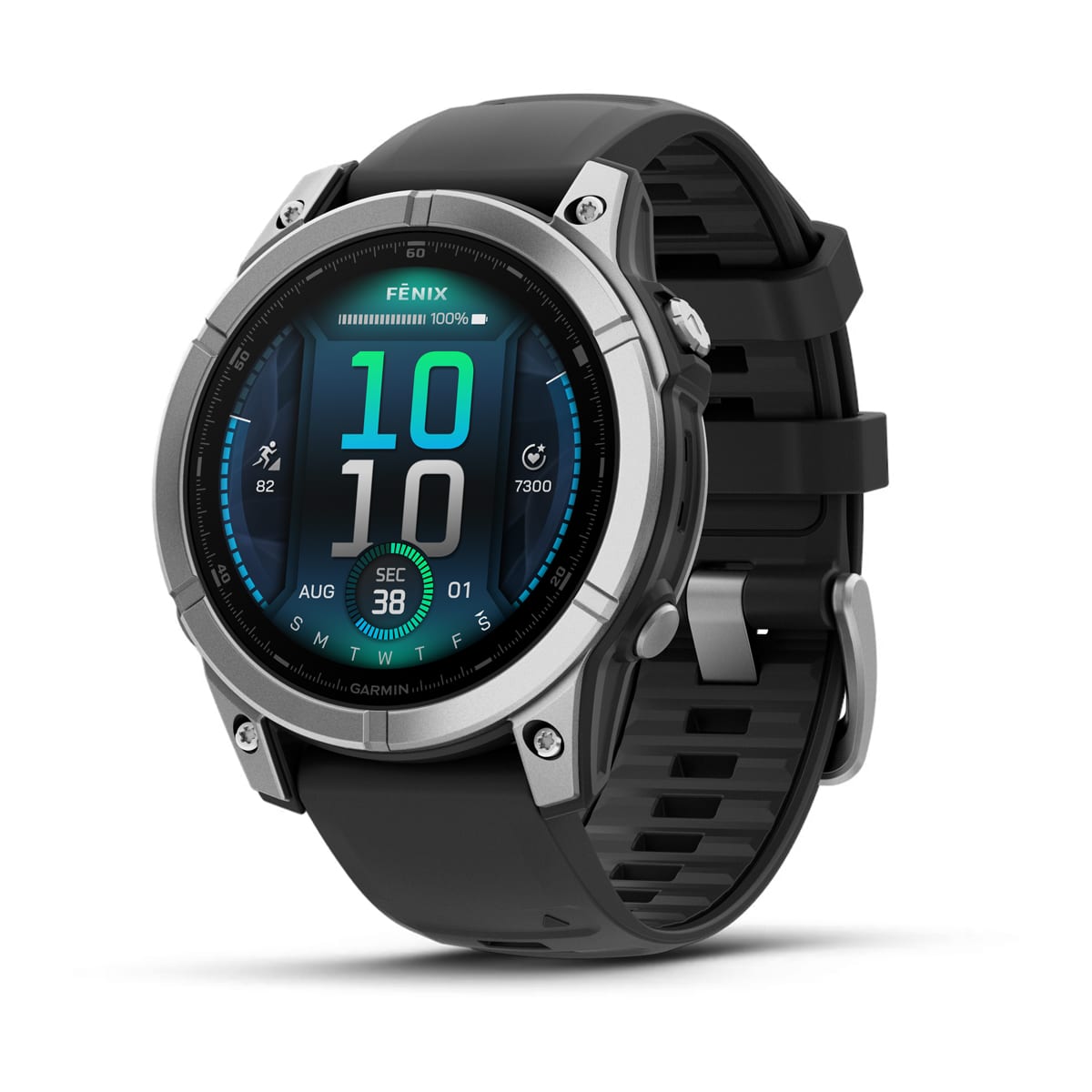 Garmin fēnix® E – 47 mm, AMOLED – Stainless steel with Black Silicone Band