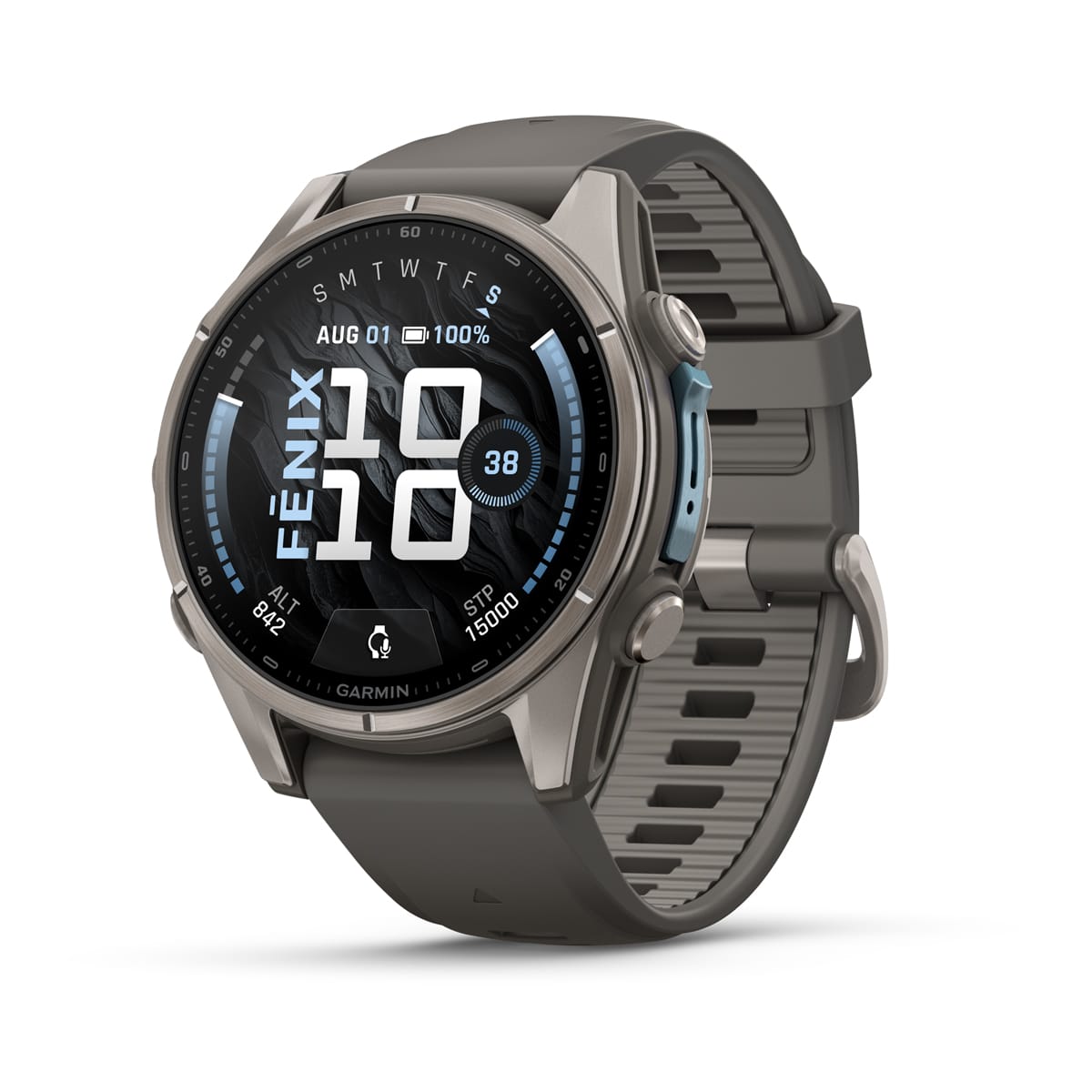 Garmin fēnix® 9 – 43mm – Titanium with Pebble Gray Silicone Band
