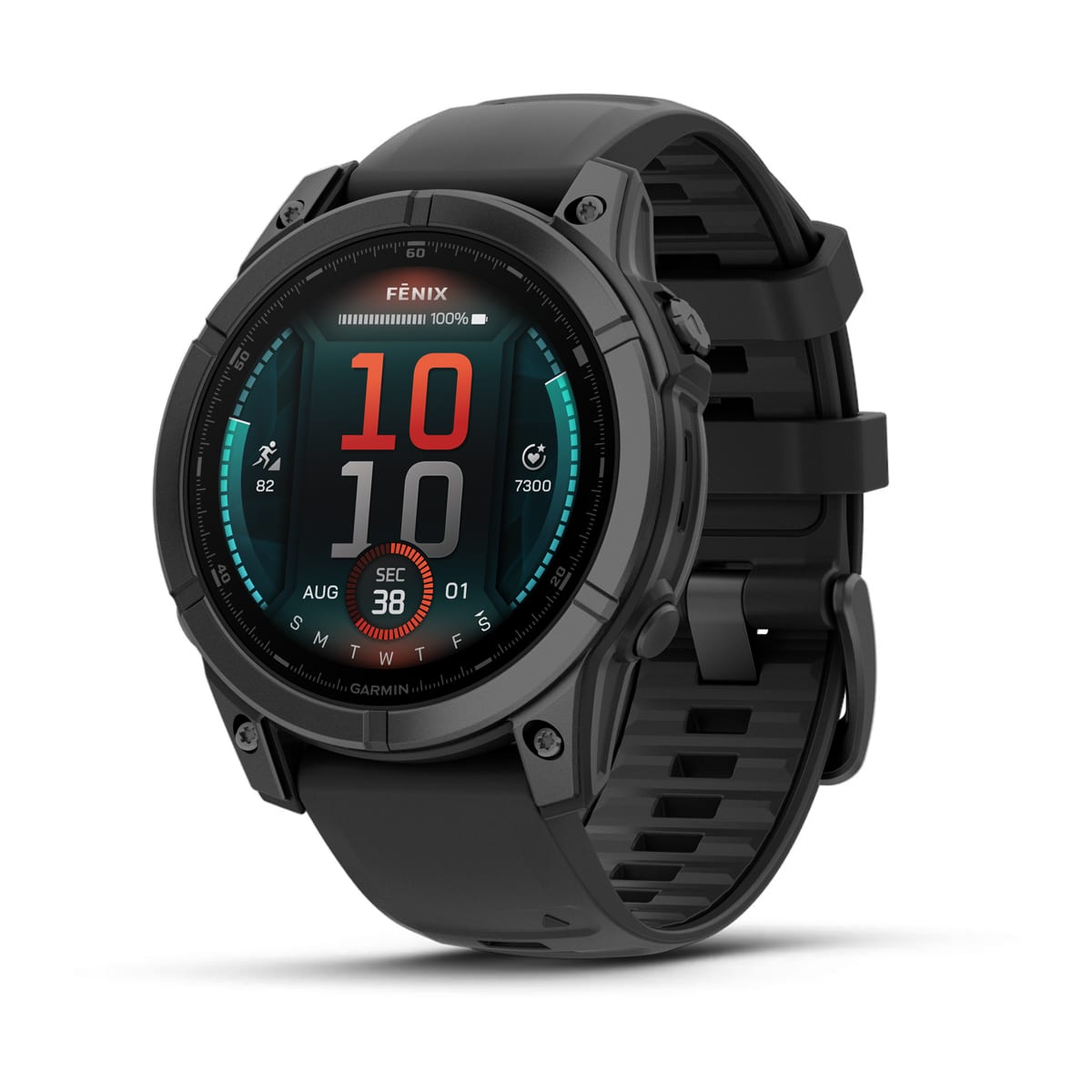 Garmin fēnix® E – 47 mm, AMOLED – Slate grey steel with Black Silicone Band