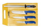 F. Dick ErgoGrip 4-piece starter set with three knives and sharpening steel in yellow carry pouch