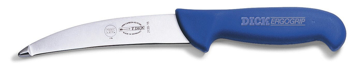 F. Dick ErgoGrip Gut and Tripe Knife 15cm with metal ball tip and blue handle