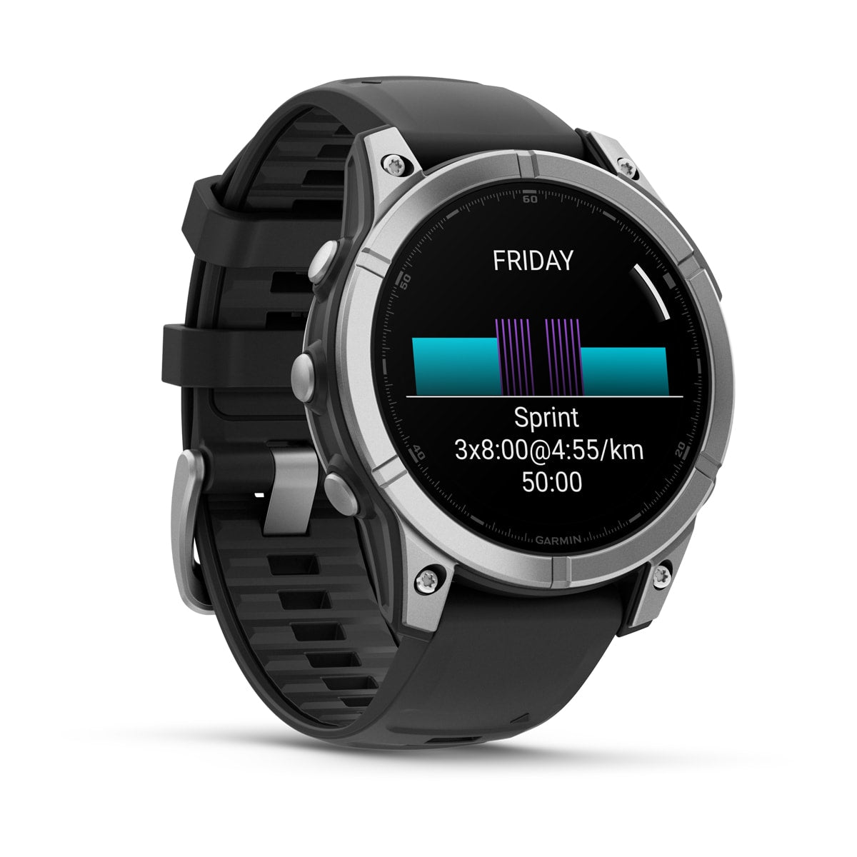 Garmin fēnix® E – 47 mm, AMOLED – Stainless steel with Black Silicone Band – view 3