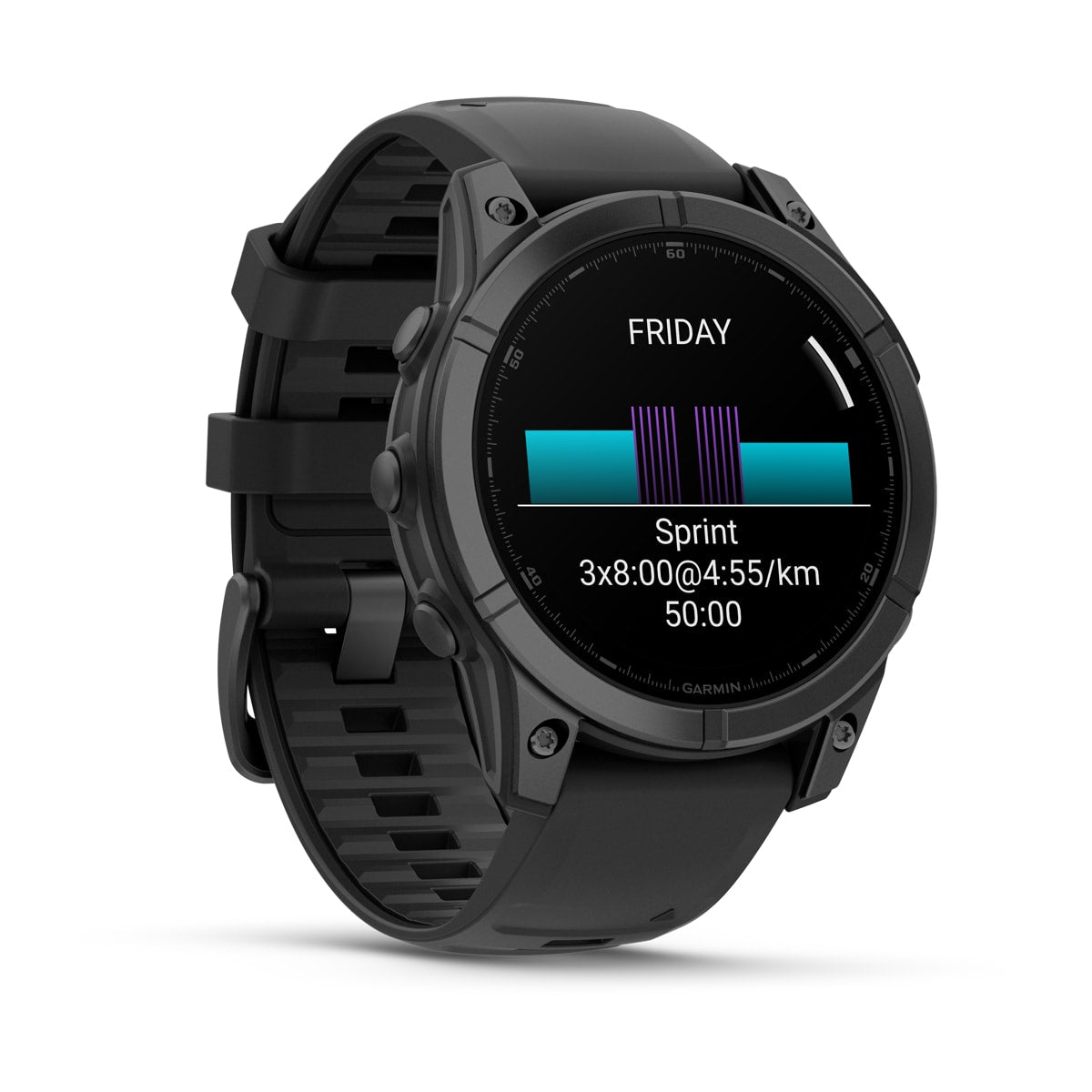 Garmin fēnix® E – 47 mm, AMOLED – Slate grey steel with Black Silicone Band – view 3