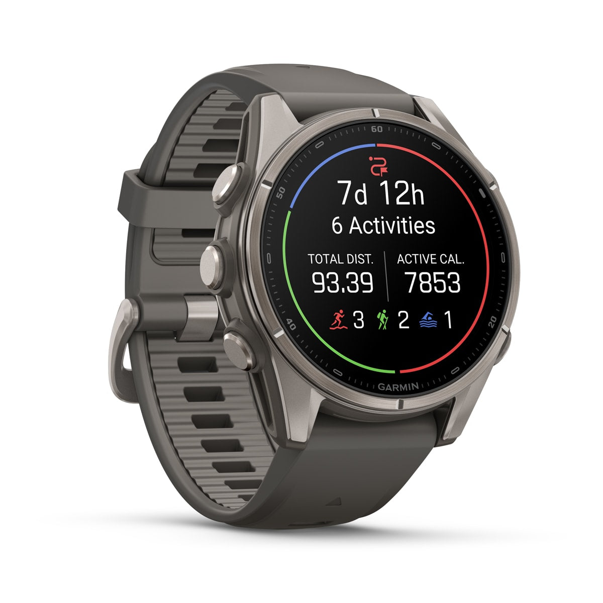 Garmin fēnix® 9 – 43mm – Titanium with Pebble Gray Silicone Band – view 3