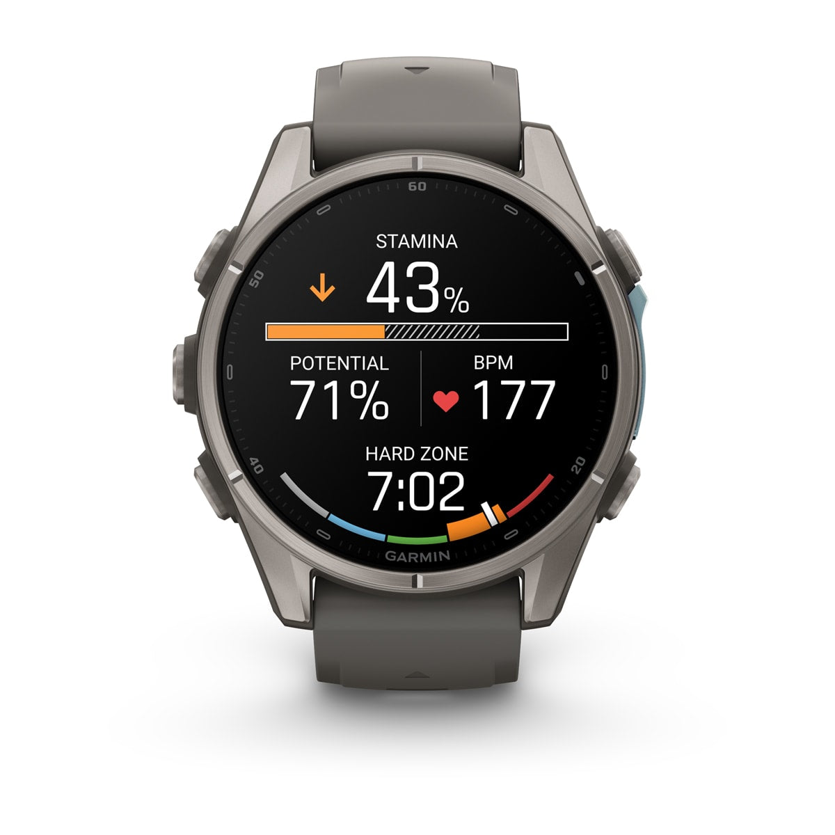Garmin fēnix® 9 – 43mm – Titanium with Pebble Gray Silicone Band – view 4