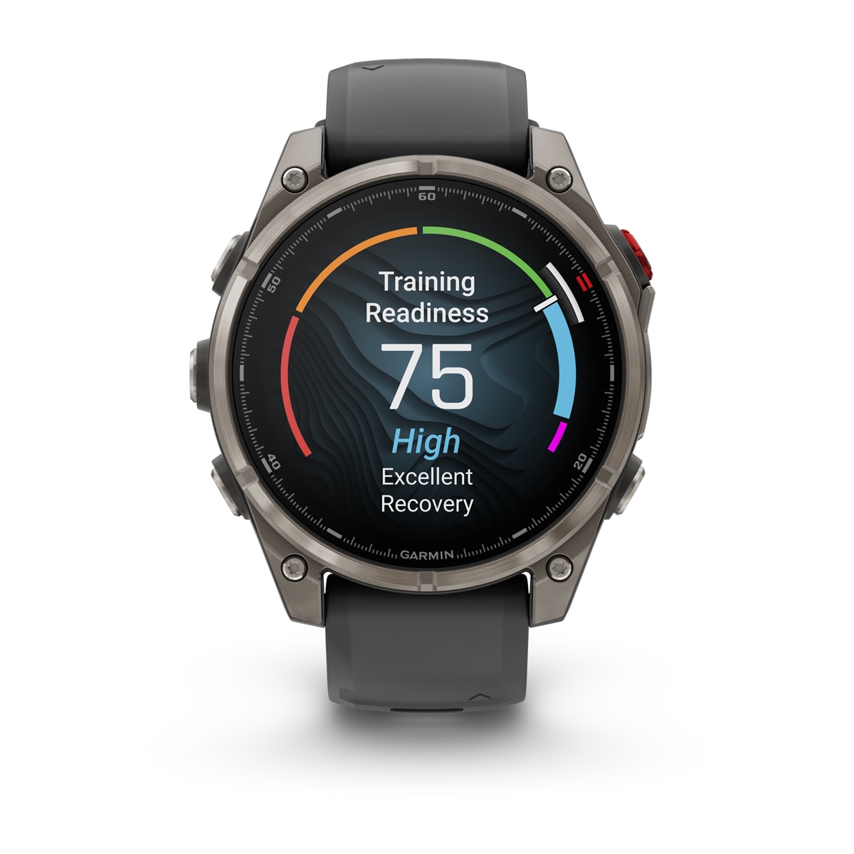 Garmin fēnix® 8 Pro – 47 mm, AMOLED – Sapphire, Titanium with Graphite/black silicone band – view 8
