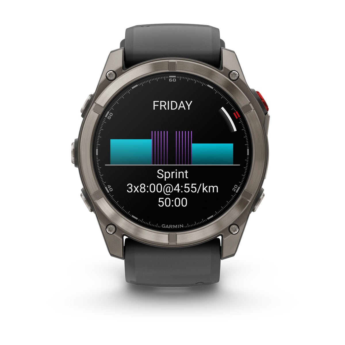 Garmin fēnix® 8 Pro – 51 mm, AMOLED – Sapphire, Titanium with Graphite/black silicone band – view 8
