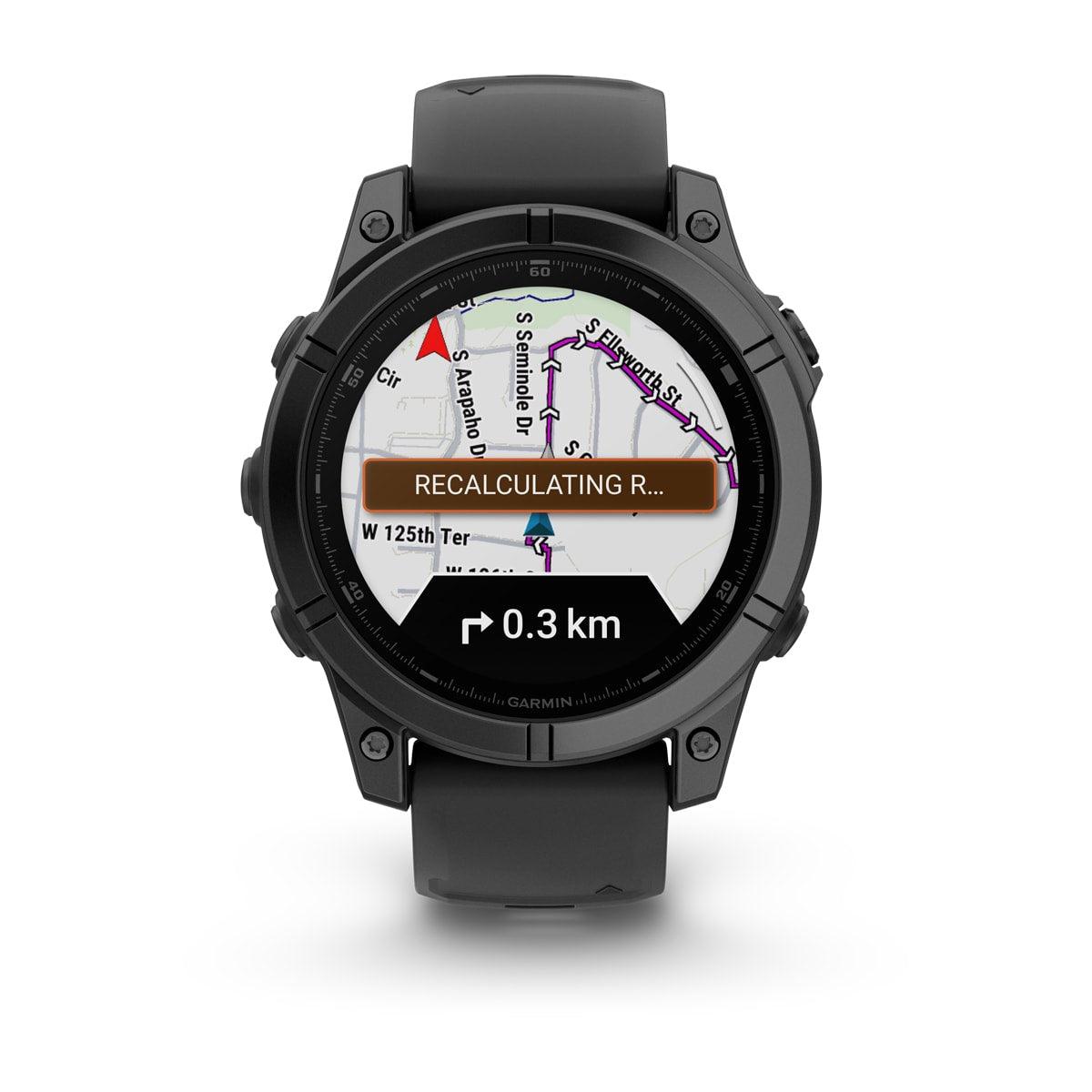 Garmin fēnix® E – 47 mm, AMOLED – Slate grey steel with Black Silicone Band – view 2