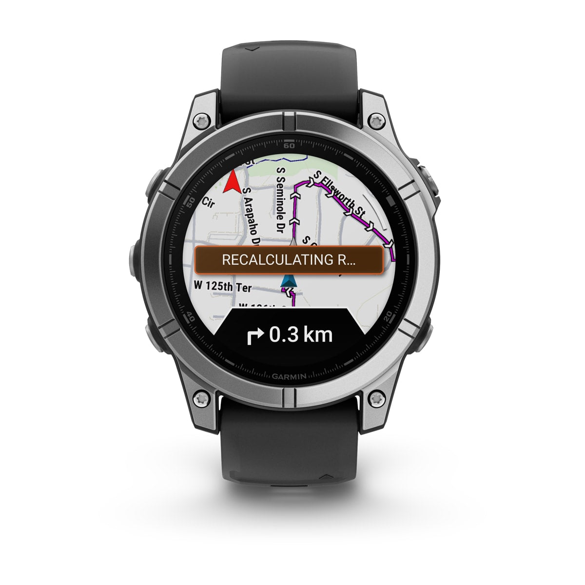 Garmin fēnix® E – 47 mm, AMOLED – Stainless steel with Black Silicone Band – view 2