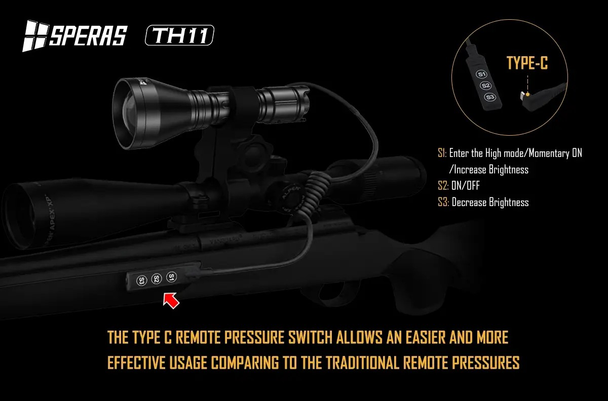 Speras TH11K Hunting Flashlight - 1204m Beam Distance (600lm) - 18650 Rechargeable Battery